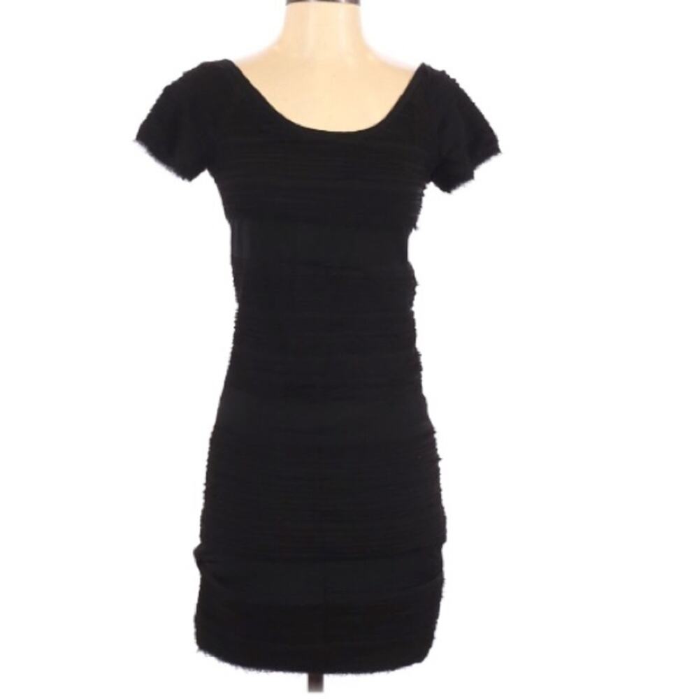 Rag & Bone Black Short Sleeve Bodycon Mini Dress Womens S Frayed Layered Goth - Picture 1 of 8